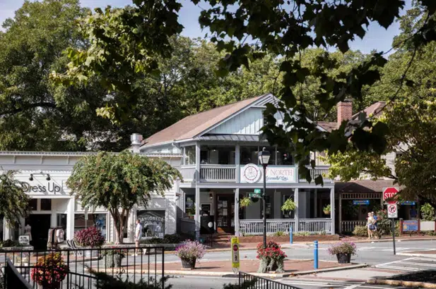Charming mountain town streets in Helen, Blue Ridge, and Dahlonega, Georgia, featuring historic buildings, walkable downtowns, and mountain scenery.