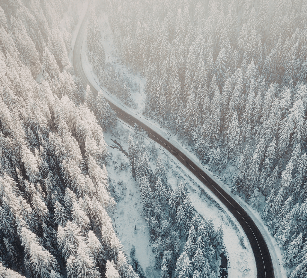Scenic winter drive along the Southern Highroads Trail in North Georgia, featuring rolling hills, quiet highways, and historic small-town landscapes