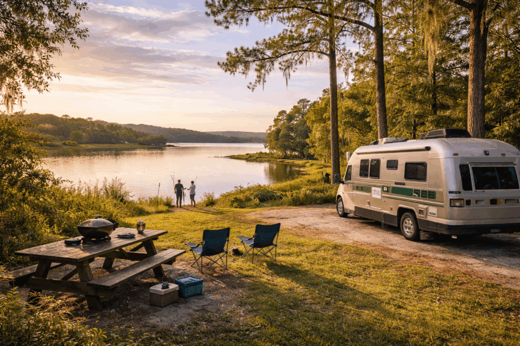 Urban RV camping at Bill Frederick Park at Turkey Lake near downtown Orlando