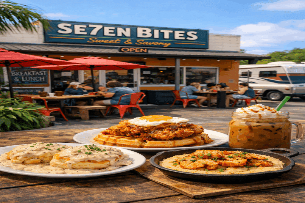 Se7en Bites is a must-visit. Located in Orlando’s Milk District, this beloved bakery and café is known for its Southern comfort dishes and indulgent brunch plates.