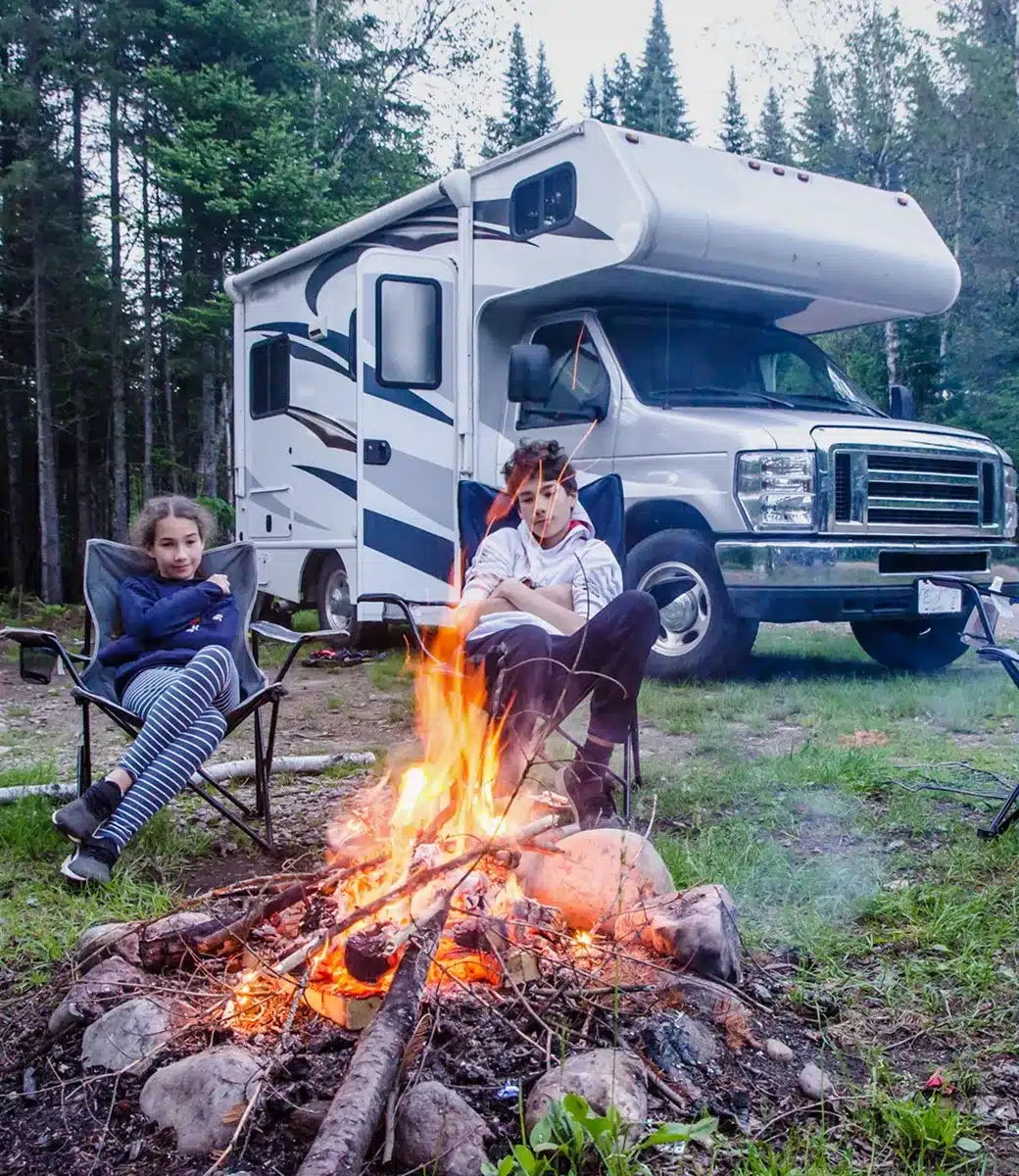 Family camping by their RV