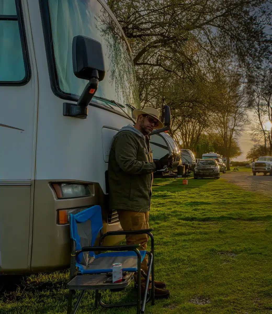 RV camper at dusk