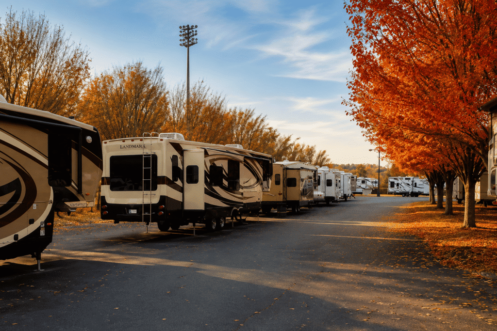 Autumn RV camping near Georgia International Horse Park with colorful trees